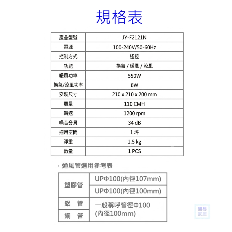 中一三晰電工 JY-F2121N 三合一暖風機商品圖